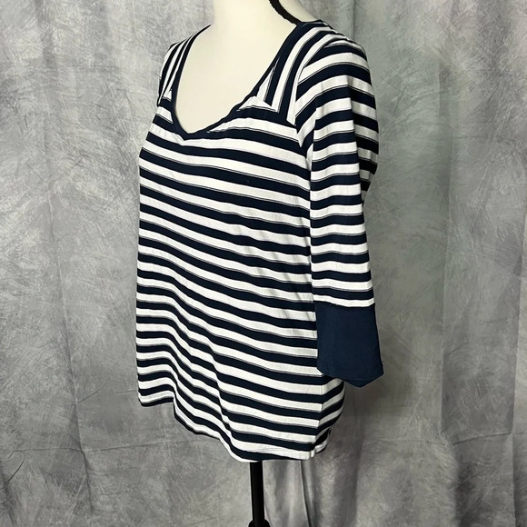 Columbia Omni-Wick Performance Navy, White & Lavender Striped U-Neck 3/4 Sleeve - Picture 3 of 10